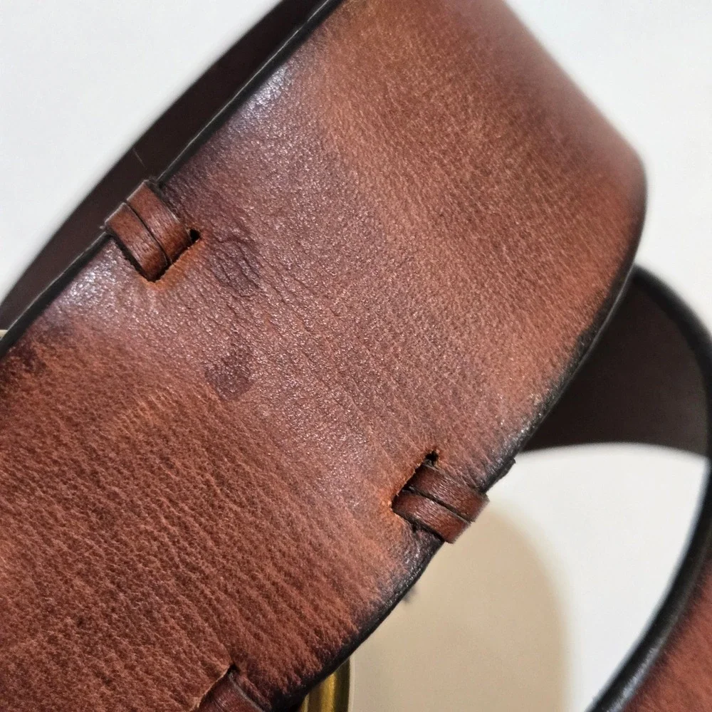 Gap Double O-Ring Belt Womens Small Brown Genuine Leather Brass Buckle 33-36